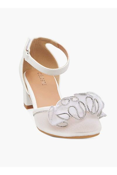 Celeste Girl's Embellished Block Heeled Sandals with Hook and Loop Closure