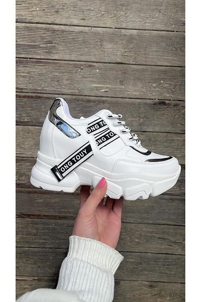 Afilli Pantofi de damă, alb, strălucitor, ascuns, cu talpă înaltă, cu umplutură interioară, cu platformă, cu toc, pantofi sport casual