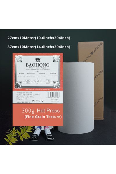 Choice 27cm 10m Hot Press BAOHONG Watercolor Paper Roll 300g Natural White 100% Cotton 10.6/14.6in*394in (2