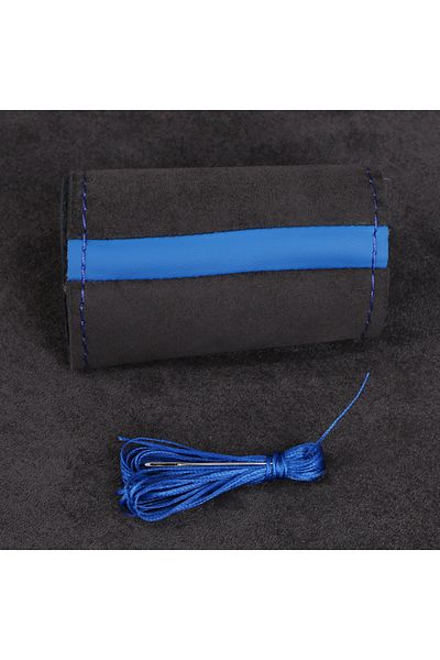 Choice Blue thread 37-38cm Universal Suede Car Steering Wheel Cover, DIY Hand Sewing, Black Soft Leather Br