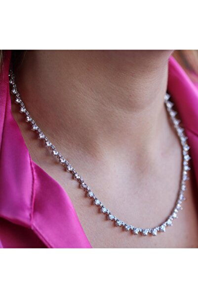 Necati Gün Kalpli Su Yolu Zirkon Taşlı Gümüş Kolye