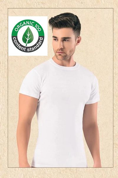 OMERA 5 Pieces, 100% Organic Cotton Rib, Round Neck Men's T-Shirt & Undershirt, White, Ocs Certified