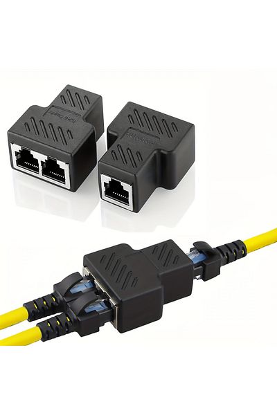 Choice Black 2PCS Splitter Adapter, USB 1 to 2 Network Connector, Dual LAN Ethernet Socket Extension plug C