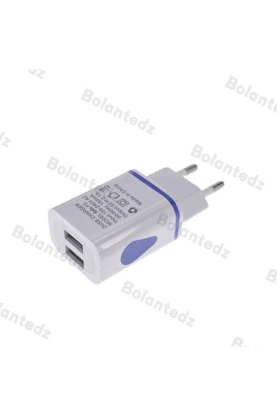 Bolantedz شاحن حائط USB أزرق بمنفذين 2 أمبير ومخرج USB مزدوج لهاتف Samsung Xiaomi، محول طاقة متوافق مع