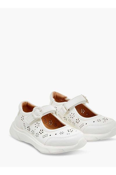 Barefeet Laser Cut Detail Mary Jane Shoes with Hook and Loop Closure