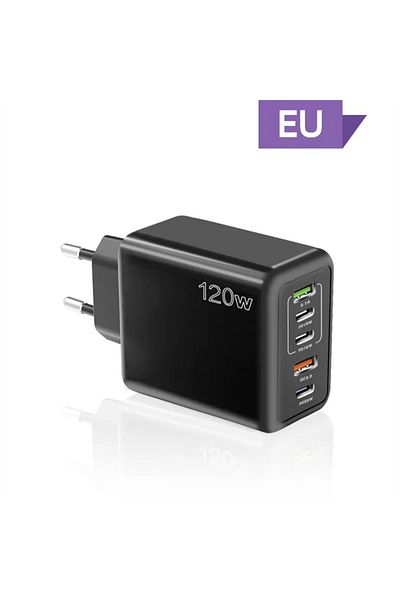 Choice EU Black Total 120W USB Charger 5 Ports Type C Fast Charging Mobile Phone Wall Adapter EU/US/UK Plug