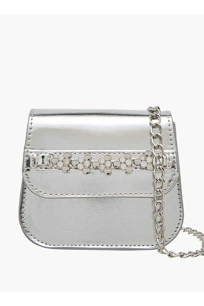 Little Missy Embellished Crossbody Bag with Detachable Chain Strap and Button Closure