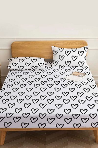 Rivaİstanbul Double Bed Sheet Black Heart Cotton
