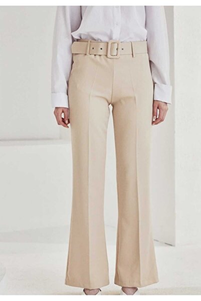 MODA Ισπανικό υφασμάτινο παντελόνι με κρεμ χρωματιστή ζώνη
