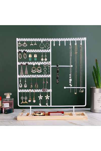Choice White Multifunctional Earring Display Rack Necklace Ring Storage Rack Detachable Wooden Bottom Women