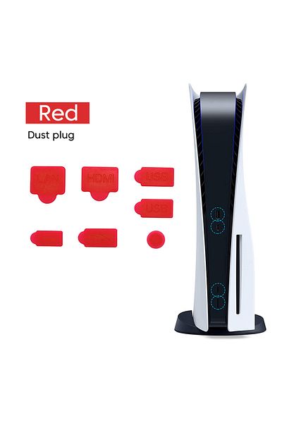 Choice Red Dust Plug For PS5 game console 7 PCS/set Silicone Dust Protector Anti-dust Cover Dustproof Plug