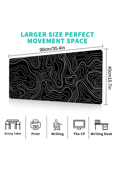 Choice 35.4X15.7in 1Pcs Gaming Mouse Pad Large Keyboard Pad 31.5 x 11.8in Topographic Mouse Pad Black and W