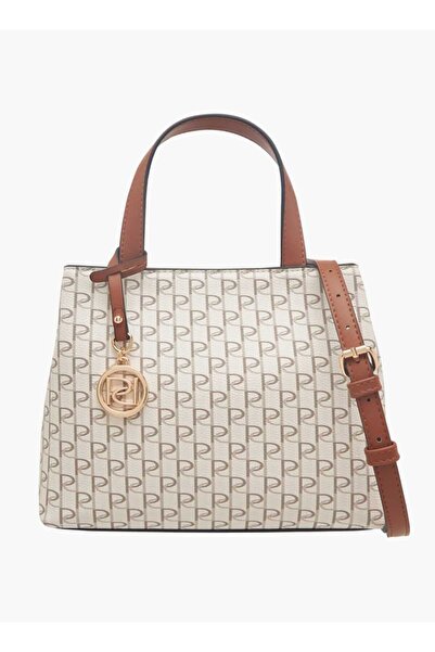 Paprika Monogram Print Tote Bag with Double Handle and Zip Closure - W 10 x H...