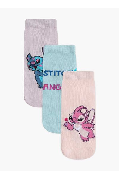 Disney Stitch and Angel Print Non-Terry Ankle Length Socks - Set of 3