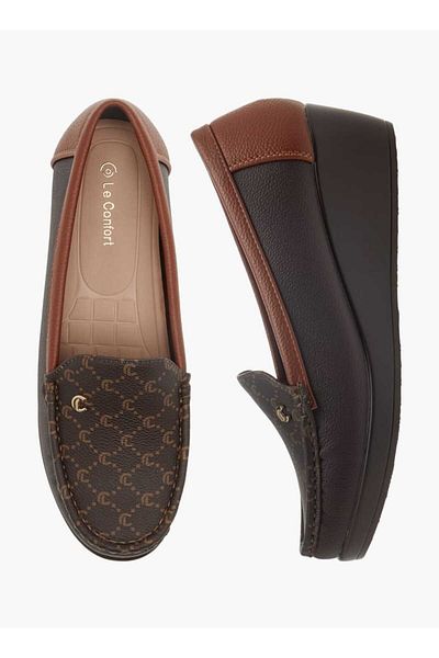 Le Confort Textured Slip-On Loafers with Wedge Heels