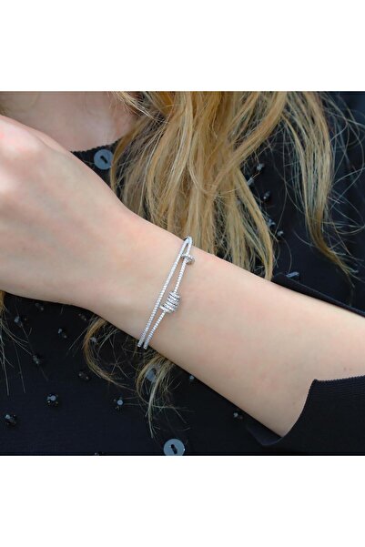 Necati Gün Apm Monaco Model Kayar Halkalı Zirkon Taşlı 925 Ayar Gümüş Kelepçe