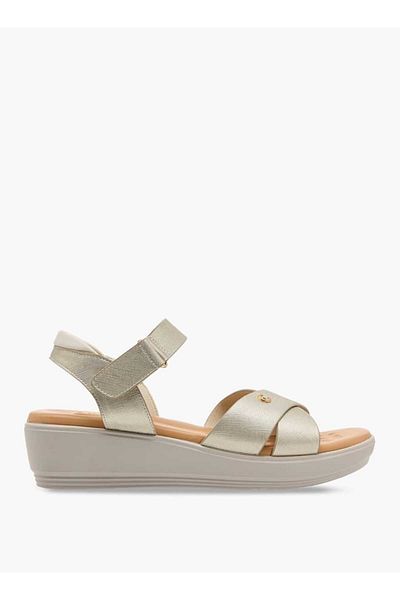 Le Confort Textured Cross Strap Sandals with Hook and Loop Closure