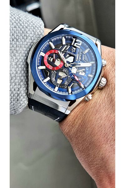 Raymond Rym-9D13 Men's Wristwatch - 2 Year Warranty with Silicone Cord and Silver Muscle