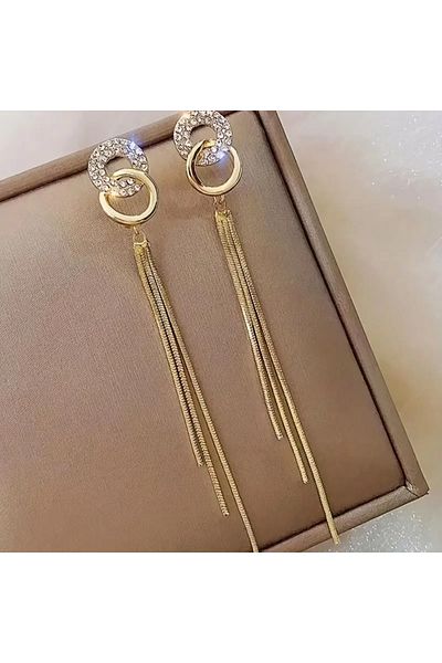 Eva Flore Vintage Inspired Dangle Earrings with Rhinestone and Chain, Stainless Steel Studs