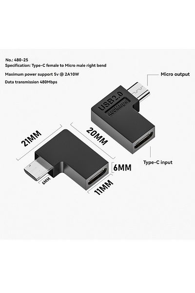 Choice 25CFTMYCW Type-C Female To Micro Male USB 2.0 Adapter Microphone Interface At 480Mbps Data Transmiss