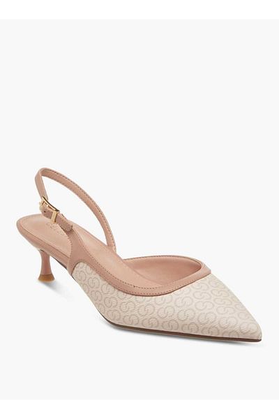 Celeste Women's Monogram Print Shoes with Buckle Closure and Kitten Heels