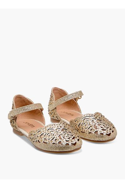 Juniors Laser Cut Embellished Shoes with Hook and Loop Closure