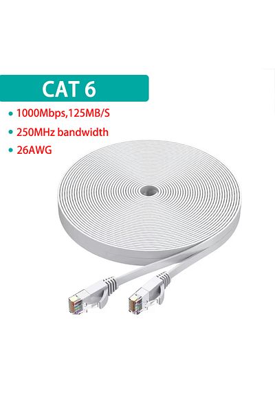 Choice كابل شبكة إيثرنت مسطح أبيض عالي السرعة بطول 10 أمتار CAT6 مسطح LAN RJ45 1000 ميجابت في الثانية 0.5 متر 1 متر 1.5 متر 2 متر 3