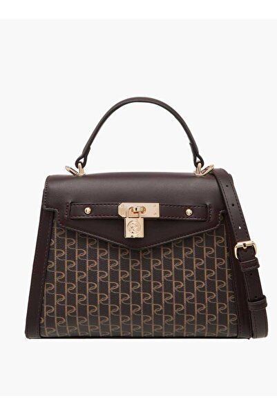 Paprika Monogram Print Tote Bag with Top Handle and Detachable Strap - W 9 x ...