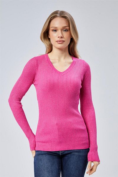 HomeStore Gestrickter V-Ausschnitt-Pullover mit Schimmer-Detail
