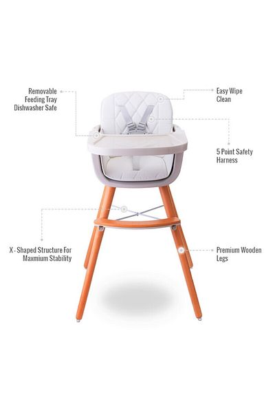 TEKNUM Premium Dual Height Wooden High Chair - White