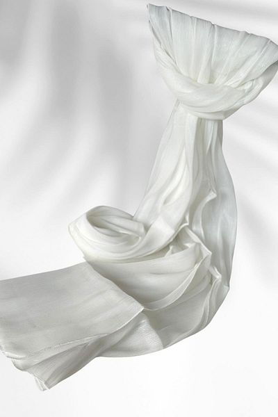 Amine Hüma Satin Textured Janjan Evening Dress Shawl White