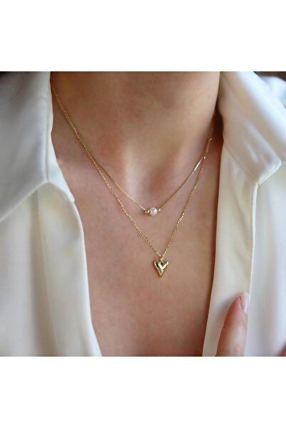 Necati Gün İkili Kalp İncili Kombin Kolye