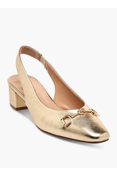 Celeste Women's Solid Slingback Shoes with Block Heels and Metal Accent