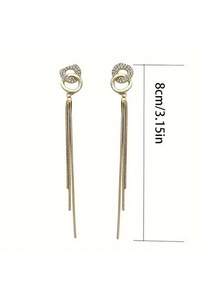 Eva Flore Vintage Inspired Dangle Earrings with Rhinestone and Chain, Stainless Steel Studs