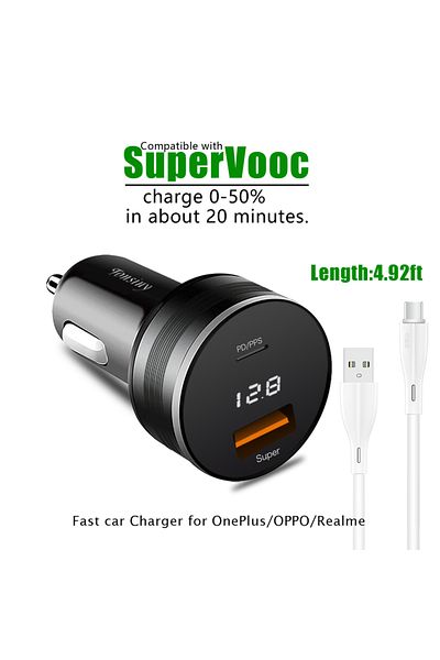 Choice add cable 1m5 Supervooc Car Charger for OPPO Find X5/Reno8,80W/65W Warp car adapter for OnePlus11,2