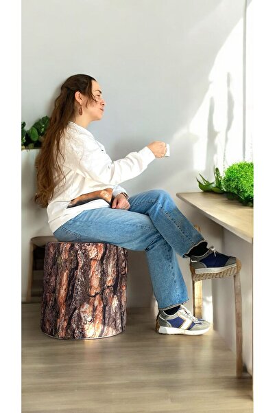 tarzınısec Kahverengi 3 Boyutlu Dijital Baskılı Çok Amaçlı Kütük Puf