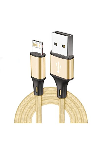 Choice كابل USB ذهبي 3 أمبير بطول 2 متر لهاتف iPhone 14 13 12 11 Pro Max X XR...