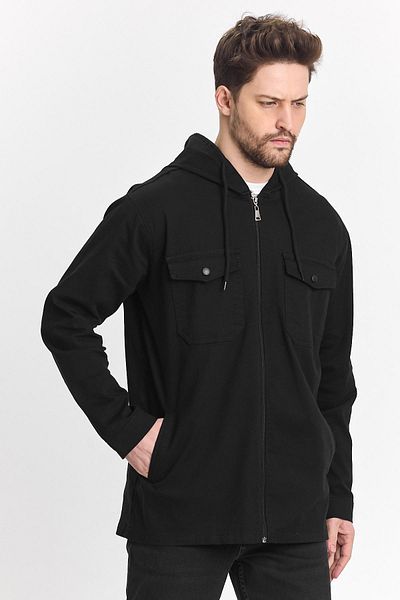 DAMGA JEANS Мъжко широко свободно черно яке с качулка и джоб