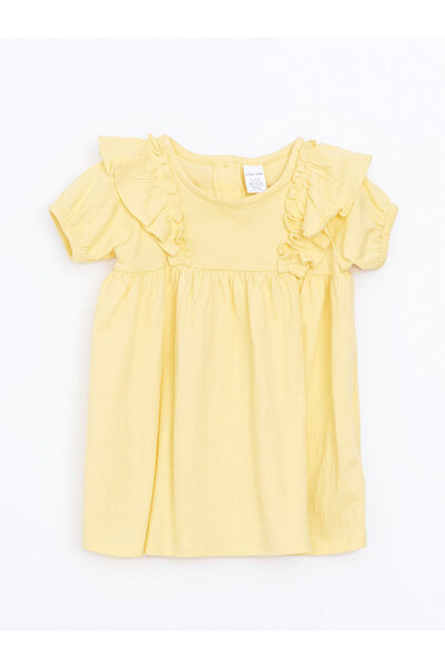 LC Waikiki LCW baby Sarı Basic Krinkle Fırfırlı Kız Bebek Elbise