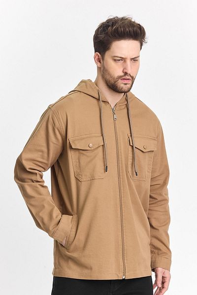 DAMGA JEANS Мъжко кафяво яке с качулка и джобове, свободно