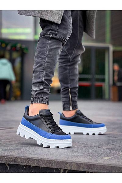 BOA Kb 056 Black Blue Detailed White High Sole Casual Sneakers