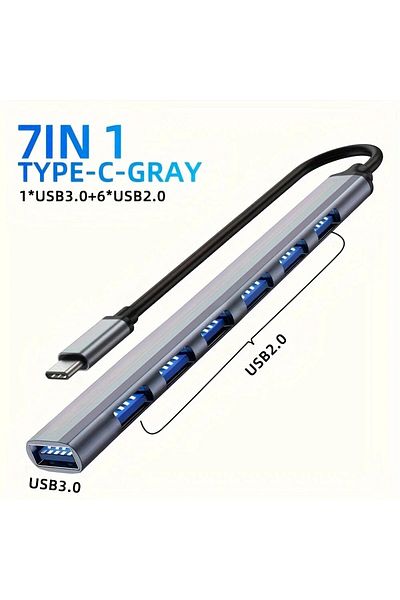 Choice موزع USB C من النوع C 7 في 1، موزع USB 3.0 من الألومنيوم 7 في 1، موزع USB مع منفذ USB 3.0 واحد، 4