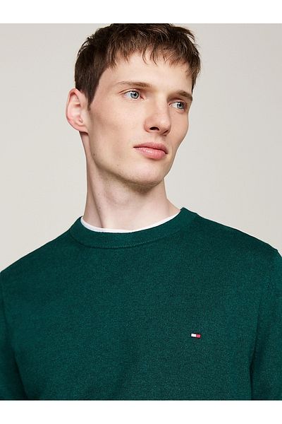 Tommy Hilfiger Pánsky zelený sveter Ornamental Green Heather Tommy Hilfiger