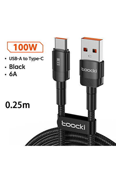 Toocki كابل HY A-C بطول 0.25 متر أسود 6 أمبير من USB إلى Type C لشاحن شحن سري...