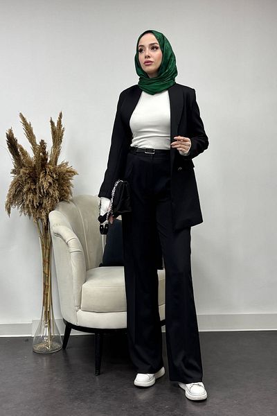 Tesettür Diyarı Wide Leg Palazzo Trousers with Belt Detail