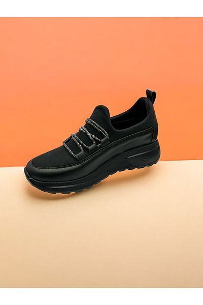 iskarpino Parachute Flexible Fabric Stone Thick Sole Women's Black Casual Walking Shoes Sneaker