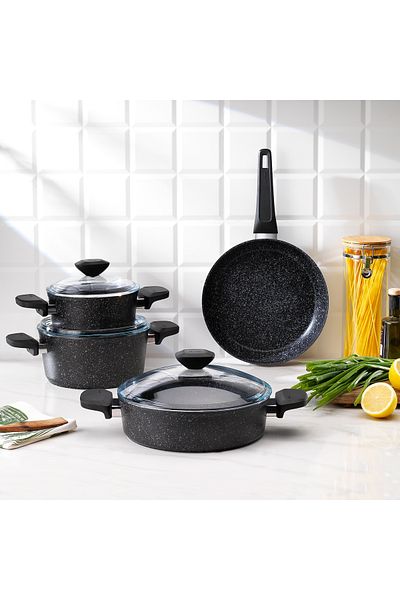 Schafer Etna Fireproof Non-Stick Cookware Set 7 Pieces-Black