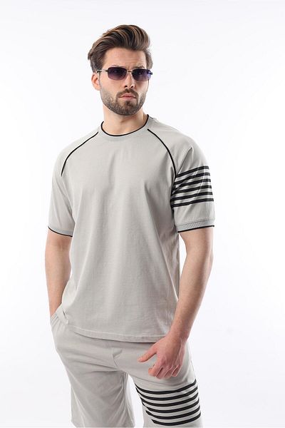 Madmext Grau bedrucktes Herren-Shorts-T-Shirt-Set mit Raglanärmeln E7306