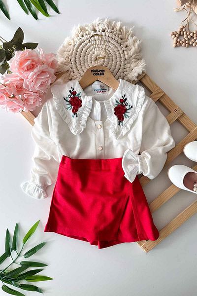 Minigimin Cicileri Girl's Knitwear Set - Aromatic Red 3 Diaper Set