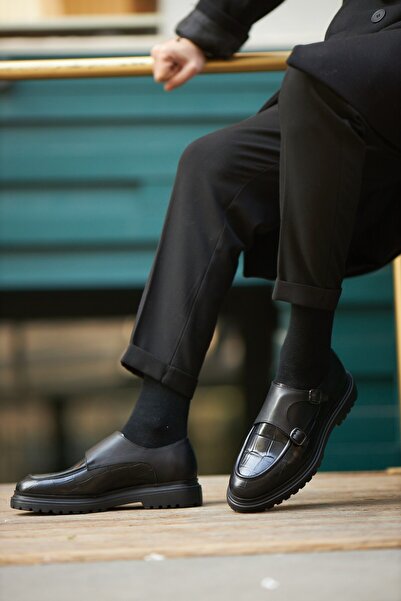 Andrey Model Double Buckle Croco Genuine Leather Casual Shoes